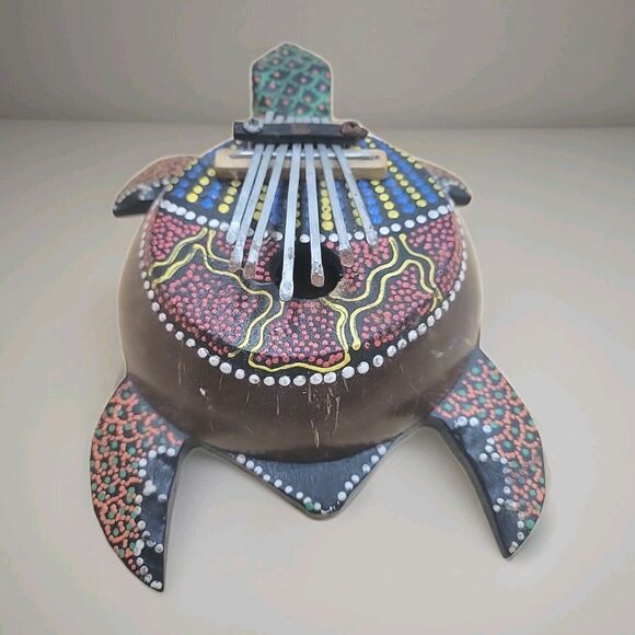 Hand Carved Aboriginal Dot Painted Sea Turtle Thumb Piano Karimba - Picture 3 of 8